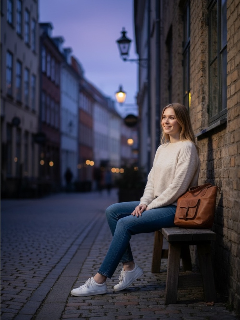 Vintage Boho Tan Full-Grain Leather Tote Bag w/ Buckle Pocket - Picture 2 of 7